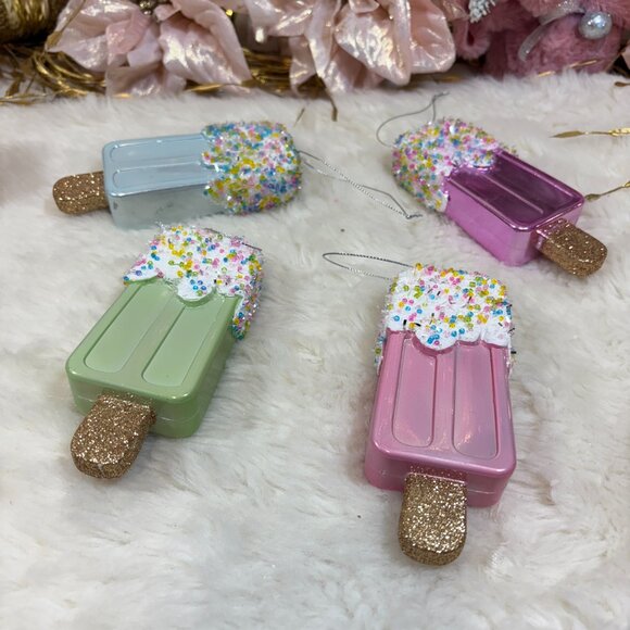 Set of 4 Pastel Plastic Popsicle with Sprinkles Ornaments Christmas Holiday - Picture 1 of 11